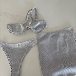 Strawberry Milk Mob Striped Black and White Bikini Set